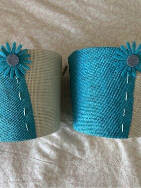 New Debi Lilly Turquoise and Cream Decorative Planter Pot Covers - Set of 2